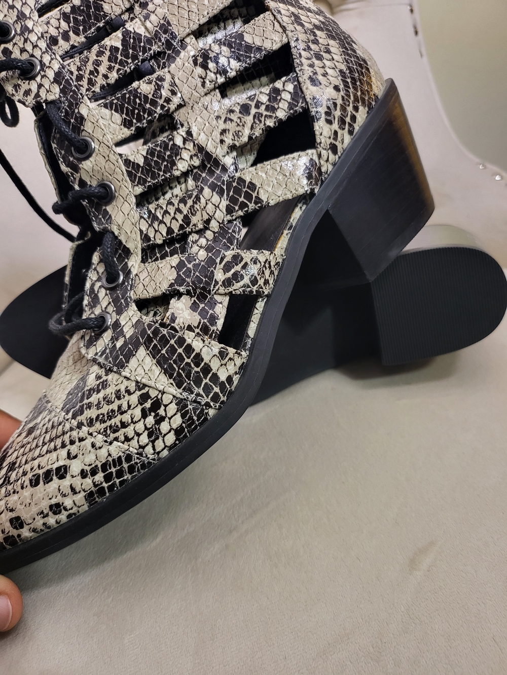 Treasure & Bond Snake-Print Lace-Up Ankle Boots in Black & Cream - Picture 2 of 8